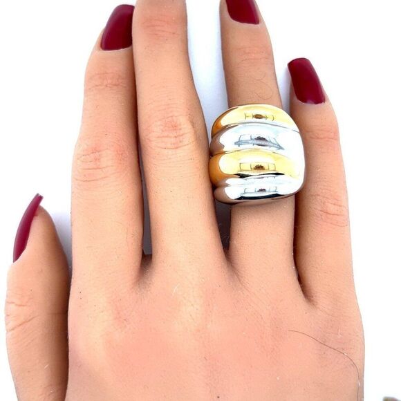 Two-Tone Stainless Steel Dome Ring - Picture 3 of 4